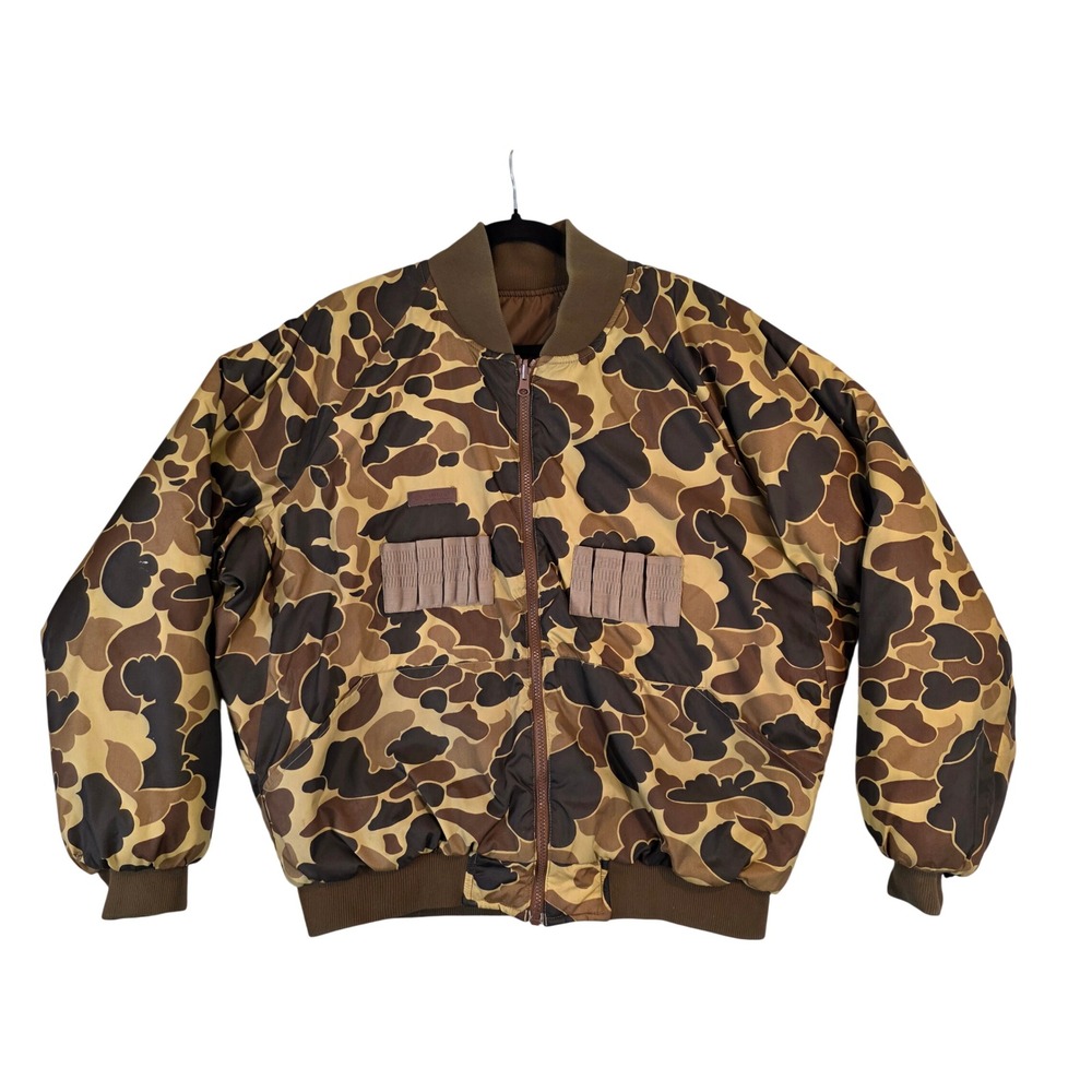 Columbia Sportswear Mens L Reversible Duck Camo Bomber Jacket Vintage Ammo Loops